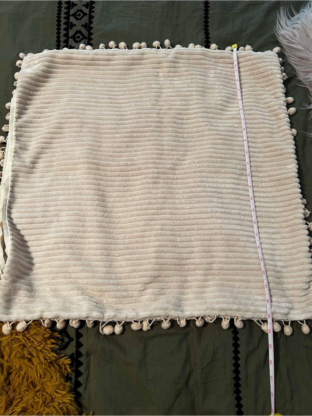 Neutral Pom-Pom Accent Throw Pillow Cover - Cream 20x20